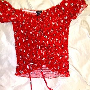 Red flowers crop top
